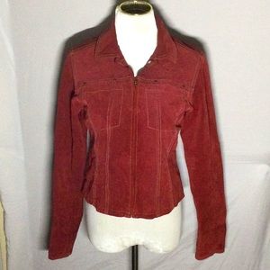 Live A Little red suede 100% leather petite zip up women’s jacket